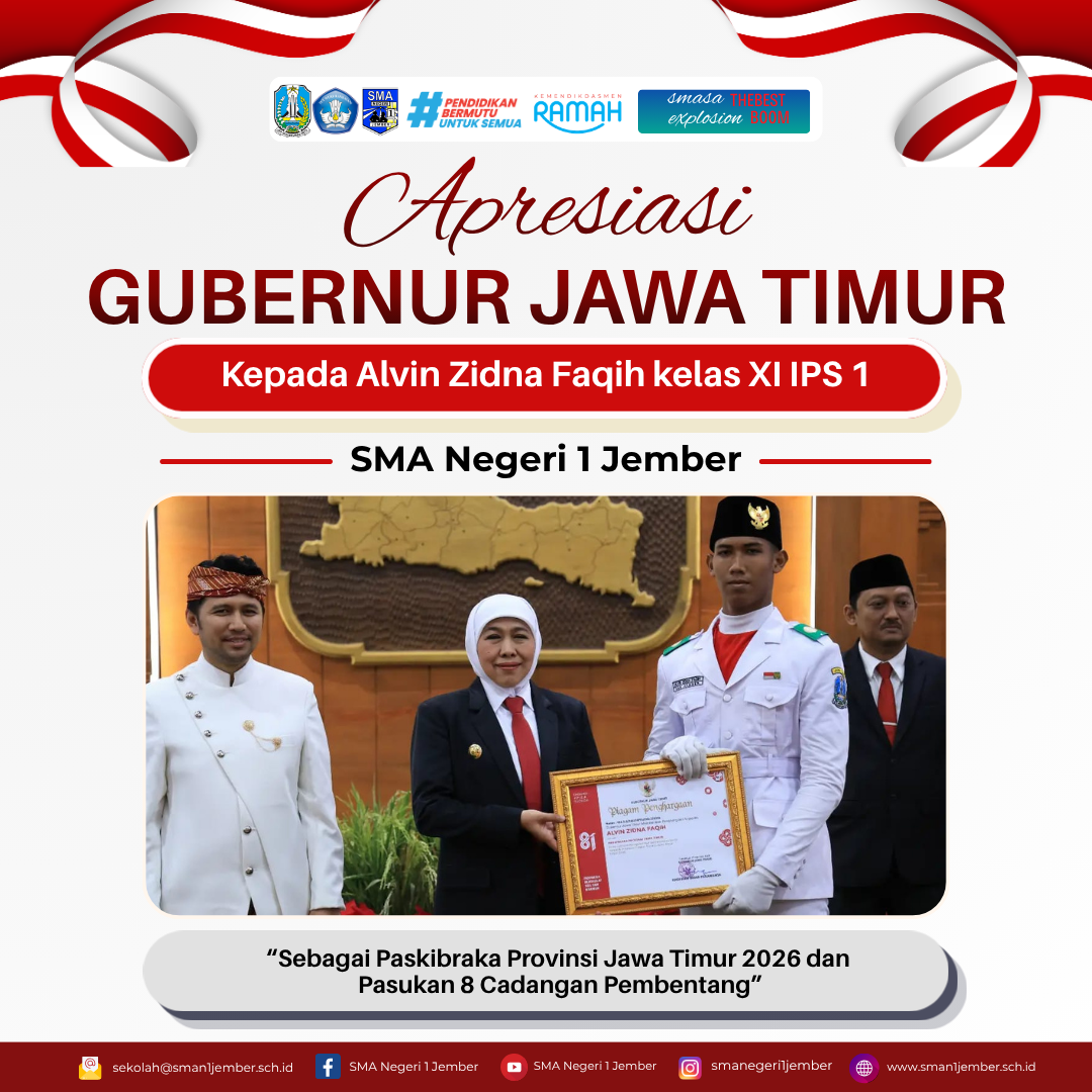  APRESIASI GUBERNUR JAWA TIMUR kepada Alvin Zidna Faqih, siswa kelas XI IPS 1