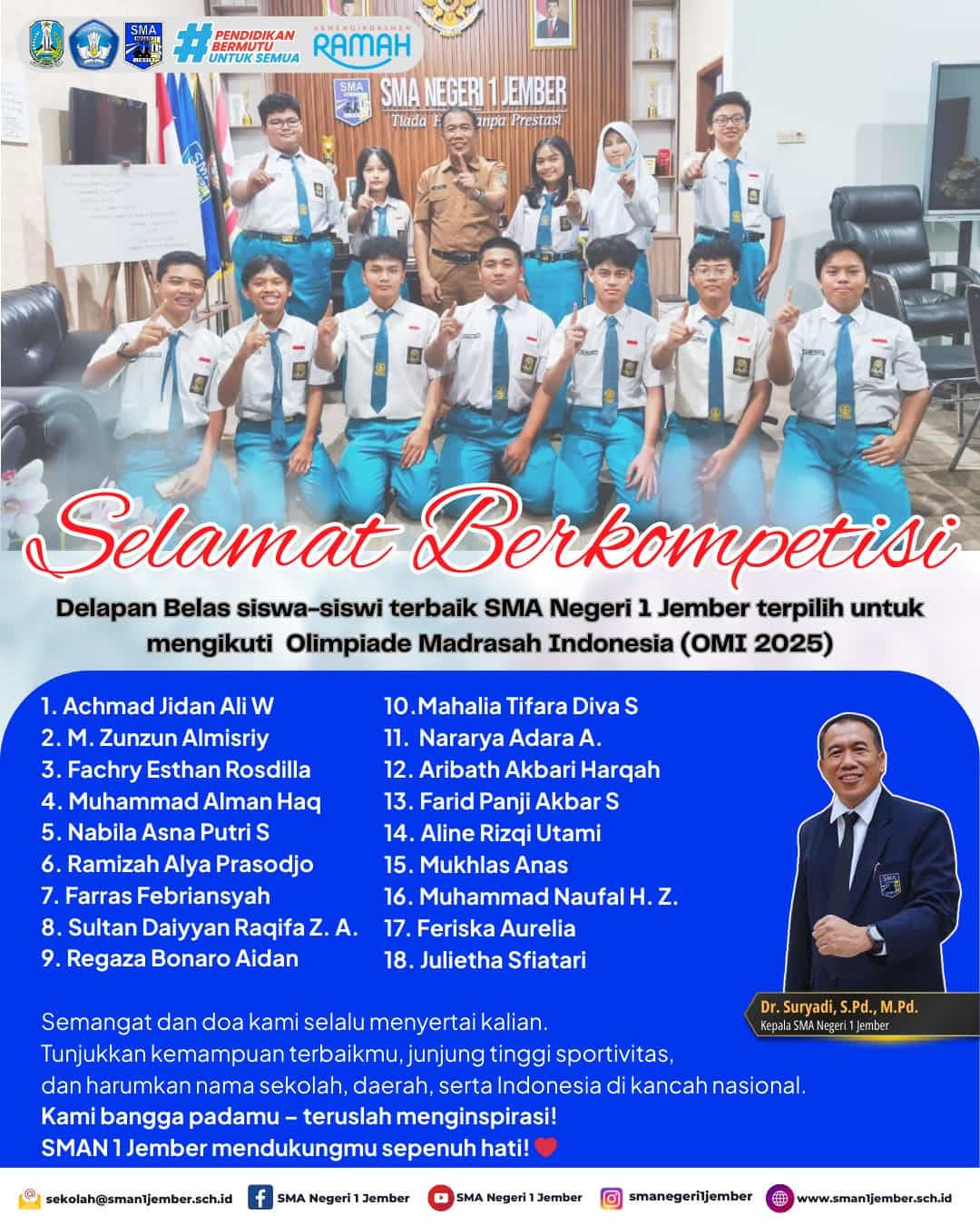 Delapan Belas Siswa Terbaik Ikuti Olimpiade Madrasah Indonesia (OMI) 2025