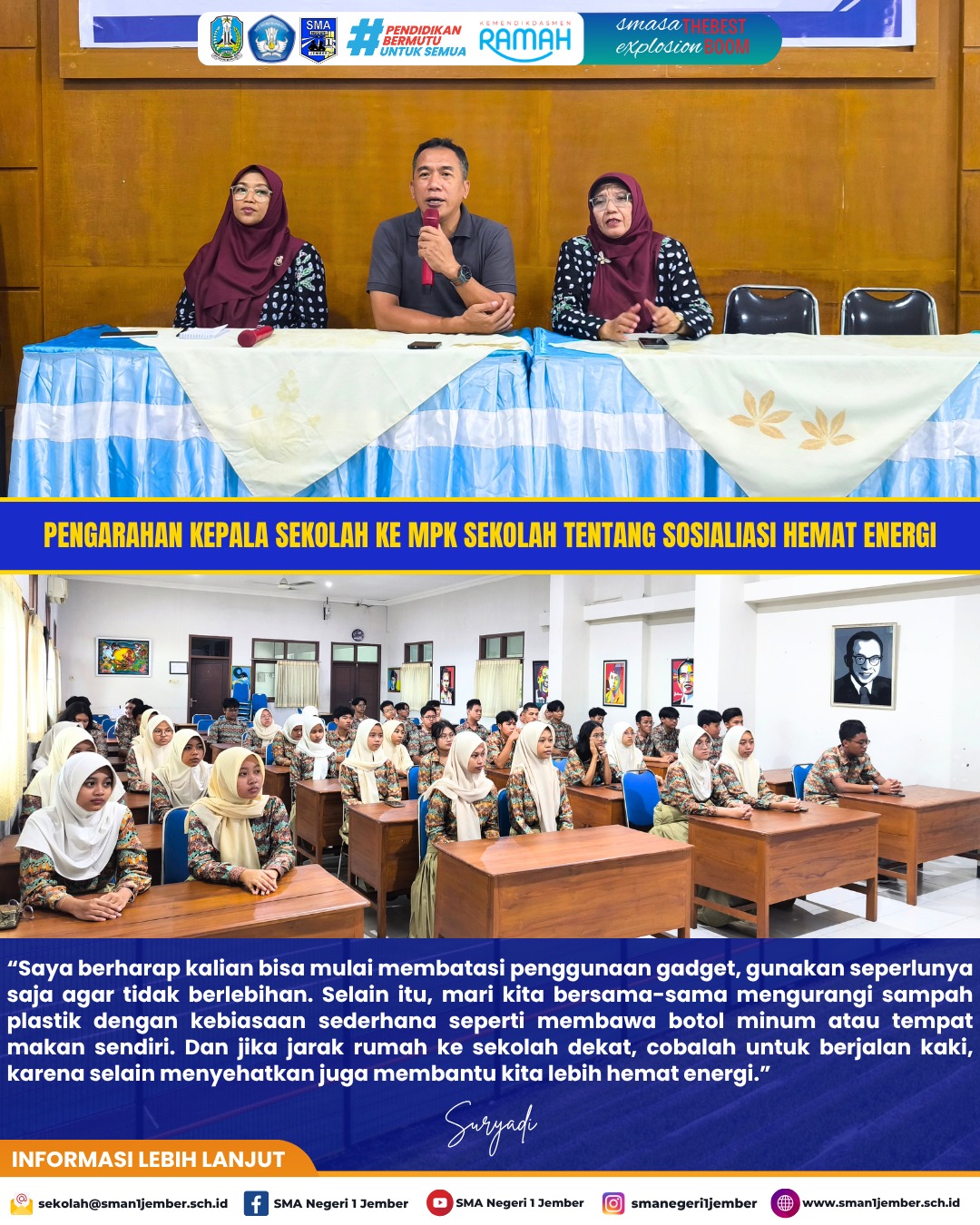 Kepala Sekolah Tekankan Pentingnya Gaya Hidup Hemat Energi dan Ramah Lingkungan kepada Siswa