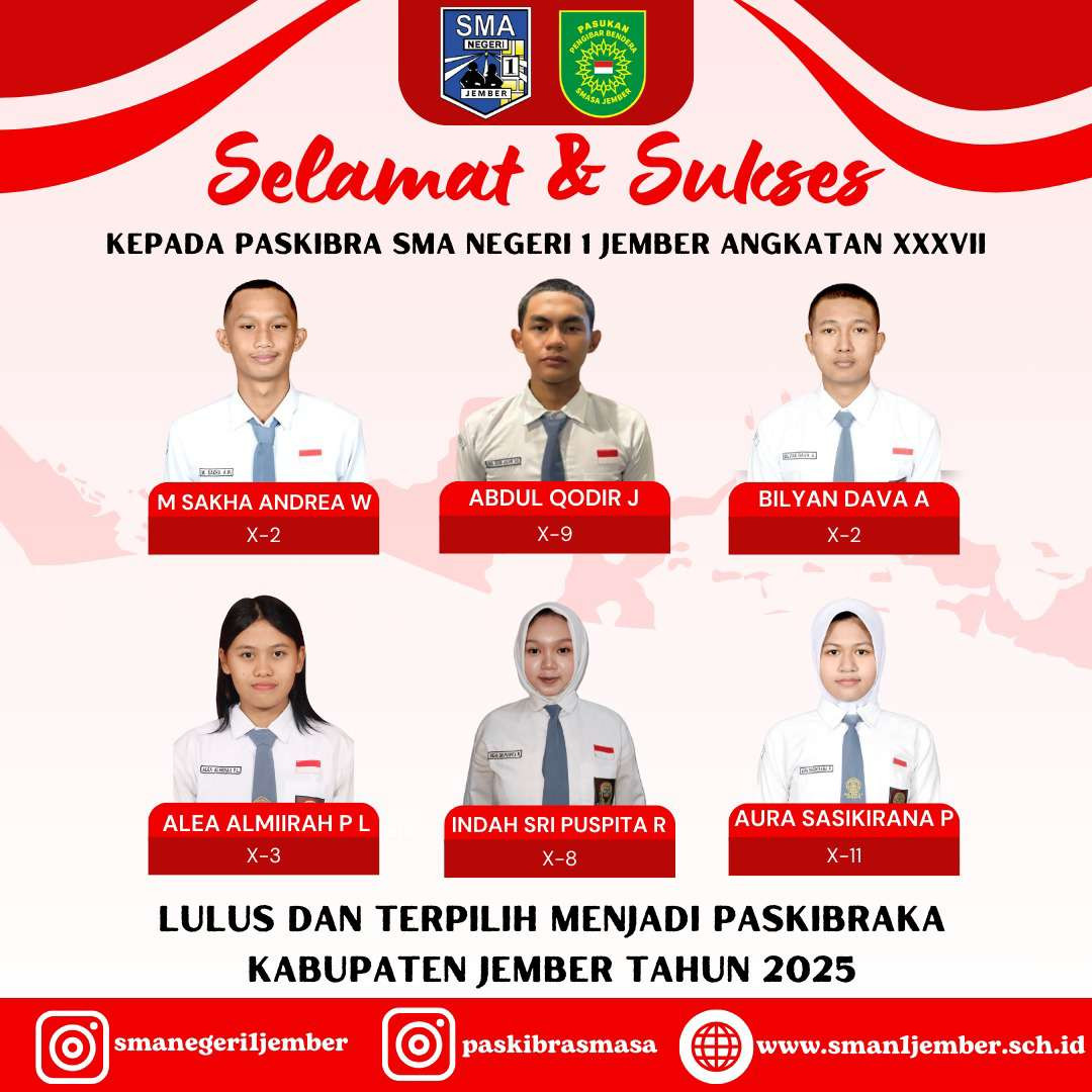 Enam Siswa SMA Negeri 1 Jember Terpilih sebagai Paskibraka Kabupaten Jember 2025